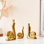 amazon basics Snail Family Ceramic Finish Figures - Timeless Elegance for Home Décor | Handcrafted Detailing, Durable Ceramic Materials (Golden Set of 3 Pieces)