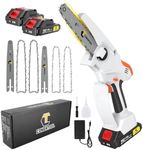CONENTOOL 5000mAh Mini Chainsaw Cordless 8 Inch & 6 Inch, Electric Chainsaw with Security Lock, Battery Chainsaw with 2 Battery, 4 Chainsaw Chain, 2 Guide Bar for Garden Tree Trimming, White