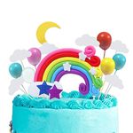 BlingABC Rainbow Cake Topper 15Pcs,Colorful Rainbow Polymer Clay with Cloud Moon Stars Bright Balls Cake Decoration for Kids Girls Kids Birthday Baby Shower Party Supplies (Rainbow)