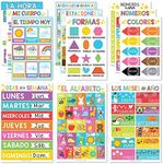 Hadley Designs 12 Spanish Educational Posters, Bilingual Learning Chart for Prek, Kindergarten & 1st Grade Kids, Classroom Decorations, Alphabet, Colors, Numbers, Months of the Year, Days of the Week