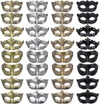 FEQO 32 Pieces Masquerade Masks Vintage Antique Party Mask Venetian Black, Gold, Silver, Copper FA-22-024