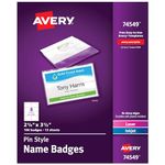 Avery Pin Style Side-Loading Name Badges, 2.25 x 3.5 Inches, White, Box of 100 (74549)