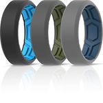 ThunderFit Men Breathable Air Grooves Silicone Wedding Ring Wedding Bands - 8mm Wide (Grey B-Olive Green, Black-Sky Blue E, Grey A-Dark Blue B - Size 9.5-10 (19.8mm))