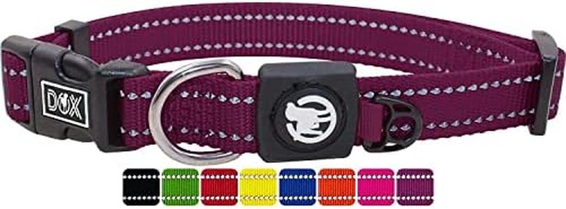 DDOXX Reflective Nylon Dog Collar - Strong and Adjustable Collars Dogs - M (Purple)