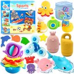 Chennyfun Duck Baby Bath Toy Set, 23PCS Baby Tub Toys, Floating Sea Animals Bathtub Water Squirt Toys with Baby Bath Books, Wind Up Bath Toys, Education Teaching and Learning Toys for Toddlers & Kids