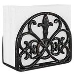 Home Intuition Fleur De Lis Collection Standing Cast Iron Napkin Holder, Weighted Design, Rustic Black