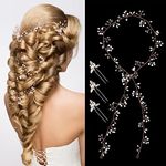 Nljihkure Wedding Hair Bridal Hair Accessories Pieces for Brides Hair Vine Crystal Extra Long Pearl and Beads Bridal Hair Vine Headband Head Pieces for Women and Girls (Rose Gold)