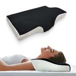 Sleepsia Orthopedic Memory Foam Contour Cervical Pillow for Neck &Shoulder Pain Extra Curve Neck Support Pillow for Sleeping Side &Back Sleepers (Memory Foam, Black/White)