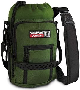 Wild Wolf Outfitters Water Bottle Holder for 64oz Bottles Green - Carry, Protect and Insulate Your Best Flask with This Military Grade Carrier w/ 2 Pockets & an Adjustable Padded Shoulder Strap