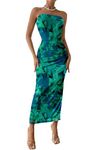 PRETTYGARDEN Women's Summer Maxi Bodycon Dresses Strapless Tube Top Printed Long Party Club Slit Dress (Green Big Floral,X-Large)