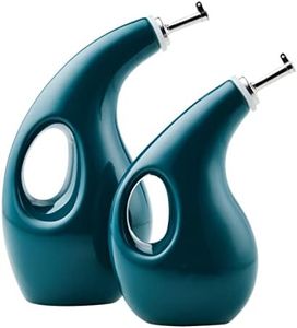 Rachael Ray Serveware Ceramic EVOO Oil and Vinegar Dispensing Bottle Set, 2 Piece, Teal