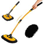 15° Arch Car Wash Brush with Long Handle 43" Telescopic Truck Camper Cleaning Mop RV Automotive Wheel Boat Windshield Exterior Interior 2 in 1 Microfiber Carwash Duster Not Hurt Paint Scratch Free