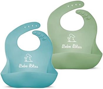 Bebe Bites Silicone Baby Bibs (2 Pack) - Adjustable Size - Waterproof - Easy to Wipe Clean - 100% Food Grade Silicone, BPA, PVC, Lead Free - Microwave & Dishwasher Safe - Baby Led Weaning Feeding