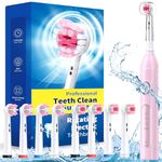 TEETHEORY Rotating Electric Toothbrush for Adults with 8 Brush Heads (2 Types), 4 Modes Deep Clean Electric Toothbrush with Rechargeable Power and 2 Min Smart Timer, Rechargeable Last 25 Days Pink