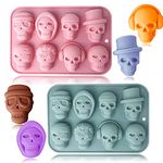 2 Pack 3D Skull Silicone Molds 8 Cavity Skull Themed Baking Mould Tray DIY Baking Tool for Chocolate Cake Dessert Candy Mousse Pastry Handmade Soap Cupcake Topper