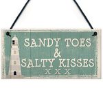 RED OCEAN Sandy Toes Shabby Chic Seaside Sand Lighthouse Nautical Themed Plaque Sign Home Decor Gifts