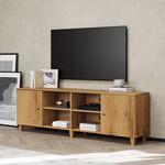 WAMPAT TV Stand for 75+ Inch TV, 70 inch Mid-Century Modern Wood Entertainment Center with Door, Wide Media Console Table with Adjustable Storage Shelves for Living Room, Bedroom, Oak Brown