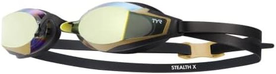 TYR Stealth-X Race Mirrored Adult Swim Goggles, Gold/black, one size