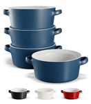 Kook Soup Crocks, Ceramic Stackable Bowls, Broil, Oven, Microwave and Dishwasher Safe, with Handles, For Casserole, Pasta, Cereal, 23.6 oz, Set of 4 (Matte Blue)