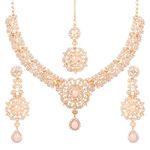 Touchstone Indian Bollywood Desire Enchanting Floral Diamond Studded Look White Rhinestone Pearl Bridal Designer Jewelry Necklace Set In Gold Tone For Women