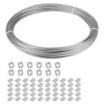 Eowpower 1/16 inch Stainless Steel 316 Aircraft Cable Wire Rope Marine Grade, 33 FT Length 7 x 7 Strand Core with 50 Pieces Aluminum Sleeves and 12 Pieces Thimbles