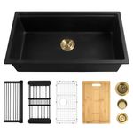 YAQUN Undermount Kitchen Sink, Deep Workstation Granite Composite Stone Kitchen Sink, Single Bowl Kitchen Sinks(Black, 28 inch x 18 inch)