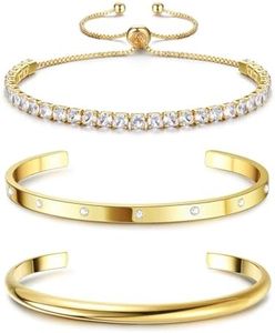 Jstyle 3Pcs Gold Bracelets for Women Girls 14K Gold Plated Link Bracelet Cuff Bracelet Bead Ball Bracelet Twisted Chunky Bangle Bracelet Gold Stackable Bracelets Set