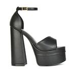 Womens Strappy Ankle Strap Sandals Ladies Platform Peep Toe High Heel Court Shoes Size 3-8 Black Synthetic Leather