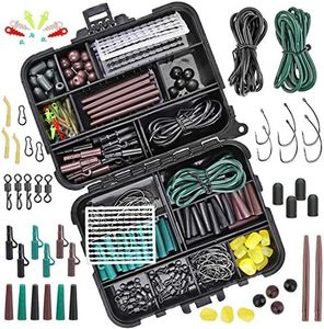 282pcs Anzuelos de Pesca, Carp Fishing Tackle Kit con Caja de Pesca, Incluye Ganchos Circulares, antienredos, cebos, Rubber Tubes, Anillos Partidos, Kit de Caja de Aparejos de Pesca
