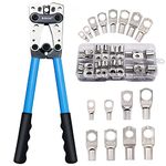 Brileine Battery Cable Crimping Tool 10-1 AWG with 8 Sizes 60Pcs Copper Ring Terminals Battery Terminal Crimper Set for Heavy Duty Wire Lugs, Battery Cable Lug Crimping Tool