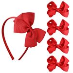 Sibba Red Bow Headband Clip Barrettes 5 Pieces Set Hair Costume Big Hairbands Headdress Makeup Hairpin for Easter Halloween Valentines Day Cosplay Headwear Party Cheer