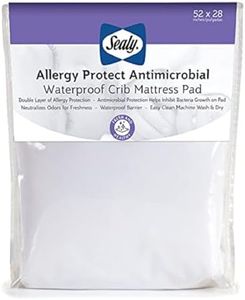 Sealy Allergy Protect Antimicrobial Waterproof Fitted Toddler and Baby Crib Mattress Pad Cover Protector - 52" x 28" - White