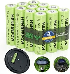 Henreepow Ni-MH AA Rechargeable Batteries, Double A High Capacity 1.2V Pre-Charged for Garden Landscaping Solar Lights, String Lights, Remotes, Wireless Mouses, Radio, Flashlight (AA-600mAh-12pack)