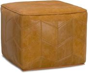 SIMPLIHOME Morden Contemporary Square Pouf in Brown Genuine Leather for The Living Room, Bedroom and Kids Room