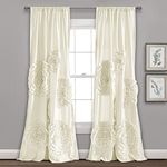 Lush Decor Serena Window Curtain Panel, Single Panel, 54" W x 84" L, Ivory - Ruched Ruffled Flower Design - Ruffle Curtains for Bedroom, Living & Dining Room - Vintage Glam & Farmhouse Home Decor