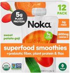 Noka Superfood Fruit Smoothie Pouches, Sweet Potato Goji, Healthy Snacks with Flax Seed, Plant Protein and Prebiotic Fiber, Vegan and Gluten Free Snacks, Organic Squeeze Pouch, 4.22 oz, 12 Count