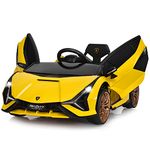 INFANS 12V Licensed Lamborghini Sian Kids Ride On Car with Parent Remote Control, Spring Suspension, MP3 Player, Electric Toy Roadster Carbon Fiber Textured for Toddler (Yellow)