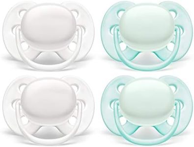 Philips AVENT Ultra Soft Pacifier, 0-6 Months, Arctic White/Green, 4 Pack, SCF214/40