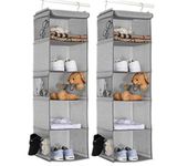 BrilliantJo 2 PCS Hanging Wardrobe Closet Storage with 5 Shelves Organiser, Storage Shelves Unit with 6 Pockets for Clothes - Light Grey(12 x 12 x 43 inch)