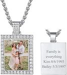 Personalized Photo Necklaces for Women Bling Square Shaped Pendant Hip Hop Fully Iced CZ Chain with Picture Platinum Plated Personalized Gifts for Women Full Color Image Printing 18'' 20'' 22inch 24'' Chain DIY Jewelry for Family