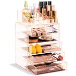 Sorbus Clear Cosmetic Makeup Organizer - Make Up & Jewelry Storage, Case & Display - Spacious Design - Great Holder for Dresser, Bathroom, Vanity & Countertop (3 Large, 4 Small Drawers) [Pink]