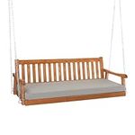 VINGLI Upgraded 6 FT Pine Wood Porch Swing Daybed, Heavy Duty 880 LBS Patio Hanging Swing Sofa Bench with Adjustable Chains and Grey Cushions, Brown Finish