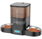 HoneyGuaridan 3.5L Automatic Cat Feeder for Two Cats, Cat Food Dispenser with Stainless Steel Bowl,Timed Cat Feeder Programmable 1-6 Meals Control, Dual Power Supply,Desiccant Bag,10s Meal Call Black