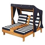 KidKraft Double Garden Sun Lounger for Kids with Canopy and Cushions, Wooden Garden Chairs, Outdoor Garden Furniture For Children, Navy & White, 00524