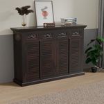 SIDDHIVINAYAK WOODCRAFTS Solid Sheesham Wood Shoe Rack Home | Wooden Shoe Cabinet with 4 Doors, 4 Drawers & 8 Shelves | Shoe Organizer Rack for Entryway & Hallway | Walnut Finish