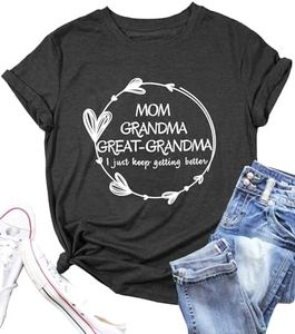 Grandma Shirts for Women Mom Grandma Great-Grandma Shirt Floral Printed T-Shirt Casual Short Sleeve Tee Shirt, Darkgrey, Medium