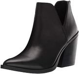 Kathemoi Womens Ankle Boots Slip on Cutout Pointed Toe Snakeskin Chunky Stacked Mid Heel Booties