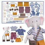 Doll sewing kit for intermediate skills ✦ With video instructions ✦ Doll Cut & Sew Fabric Panel with clothes: "Dress Me Bestie" EDDY ELEPHANT