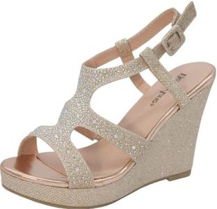 Bella Marie Santo Women's Rhinestone Wedge Sandal Champagne Slingback 8.5