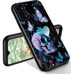 for Cricket Dream 5G Mobile Phone Case 6.82'' with Skull Butterfly Blue Flowers Theme Design, RYUITHDJP Case for Cricket Dream 5G TPU Stylish Anti Slip Shockproof Cover